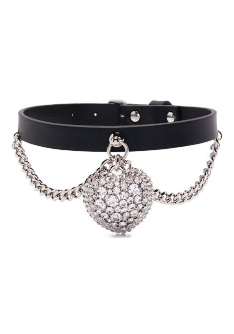 Black leather choker with chain and pendant heart  Alessandra rich - women ALESSANDRA RICH | FABA3285J02460914